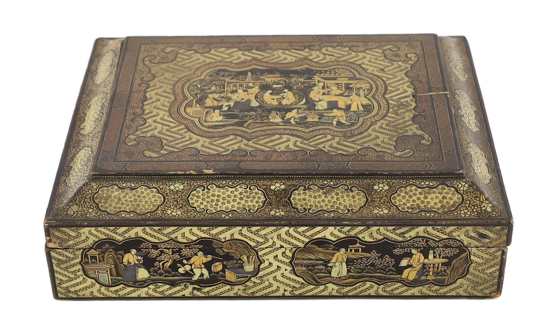 A Chinese gilt-decorated black lacquer games box, mid 19th century